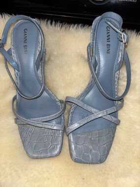 Gianni Bini Light Blue Croc-Embossed Strappy Sandals